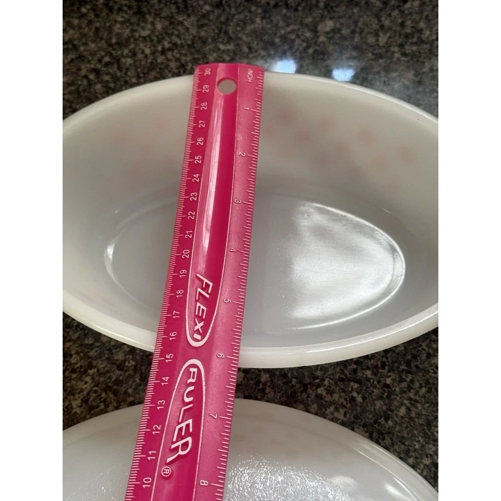 Vintage Glasbake Red / Pink‎ Polka Dot Glass 1 Qt Oval Casserole J235 With Lid